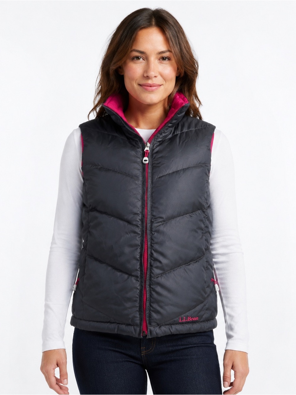 Vintage 90s L.L.Bean Reversible Goose Down Puffer Vest Pink Gray Small